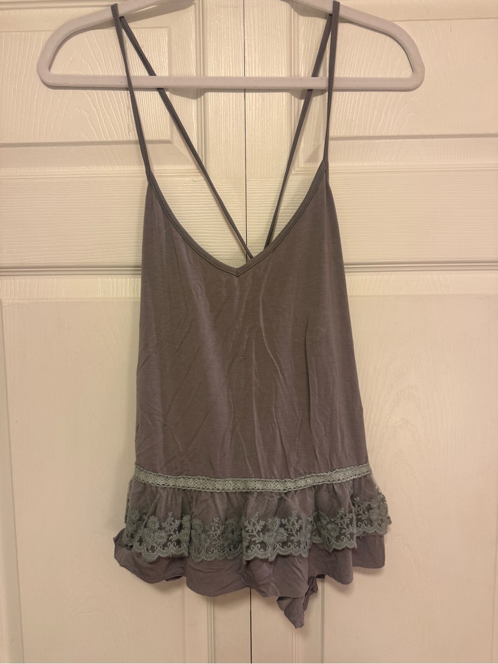 Gray Lace-Trim Tank Top